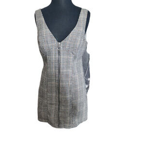 Forever 21 Women’s Brown Plaid zip up mini dress Size L